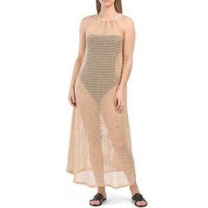HAUTE HIPPIE STYLE Semolina Knit Cinched Halter Maxi Cover-up